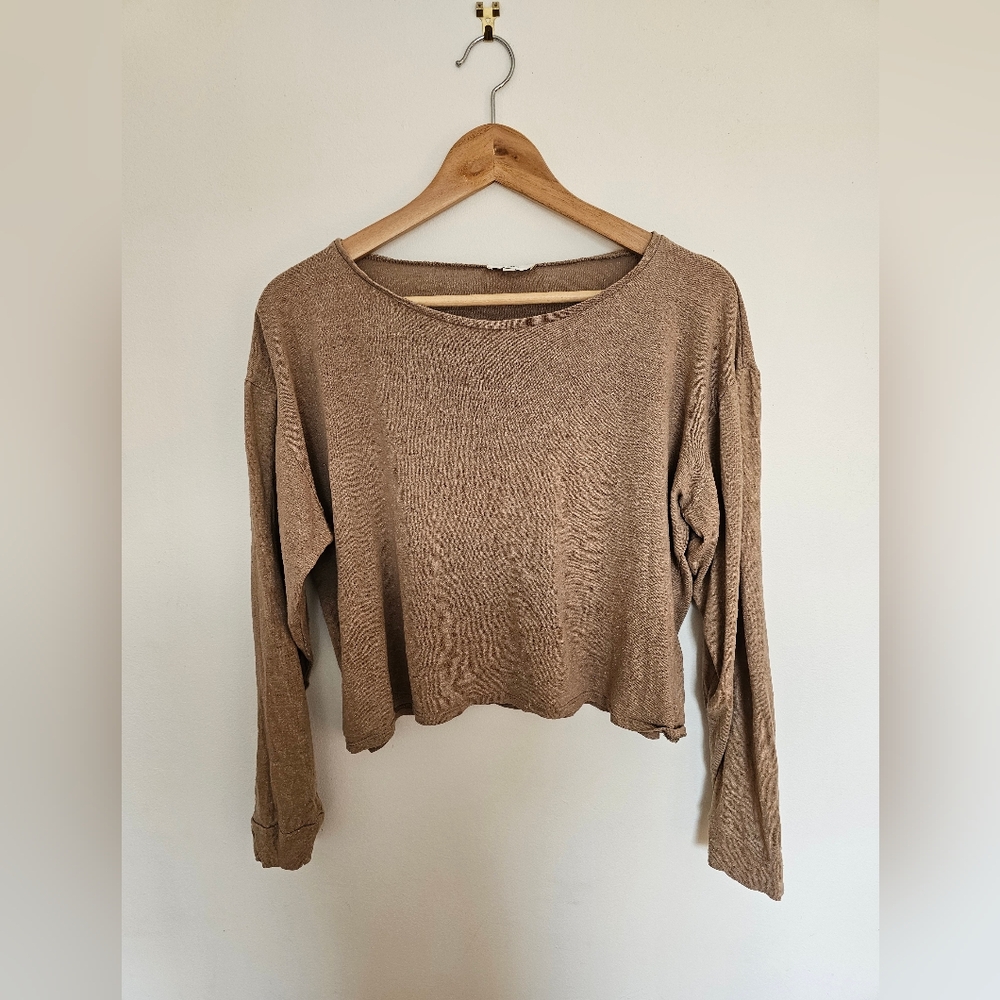 OZMA Tea Brown Long Sleeve Tee Silk Noil Jersey